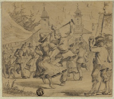 Women and Soldiers Dancing in Village Square, n.d., Unknown artist, possibly German, 19th century,