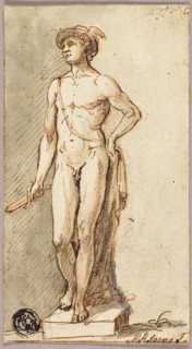 Statue of Mercury, n.d., Michael Henry Spang, Danish, active 1750-1767, Denmark, Pen and brown ink,