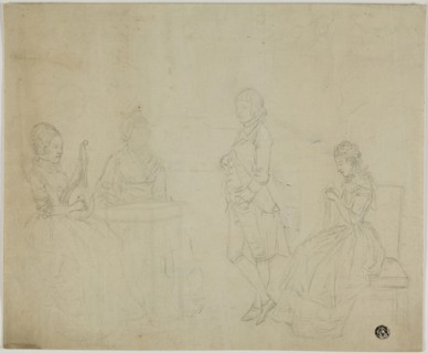 Sketch of Family Group with Three Seated Women and Young Man Standing, 18th century, Unknown German