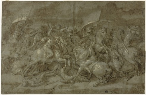 Battle between Romans and Barbarians, n.d., Italian, Veronese, Late 16th century, Italy, Pen and