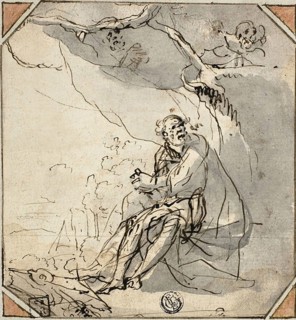 Hermit Saint in Cave, n.d., Unknown Artist, Italian, 17th century, Italy, Pen and brown ink, with