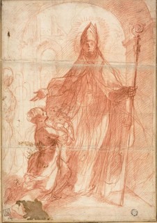 Bishop Saint Blessing a Mother and Child, 1575/1600, Attributed to Alessandro Casolani, Italian,