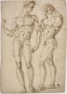 Two Standing Male Nudes, 1548/50, School of Baccio Bandinelli, Italian, 1493-1560, Italy, Pen and
