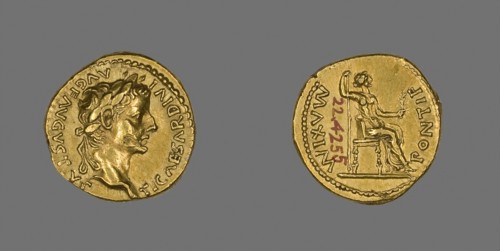 Aureus (Coin) Portraying Emperor Tiberius, AD 26/37, Roman, Roman Empire, Gold, Diam. 1.9 cm, 7.86