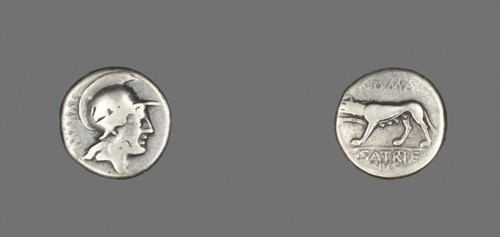 Coin Depicting the Goddess Roma, 77 BC, Roman, Italy, Silver, Diam. 1.7 cm, 3.78 g