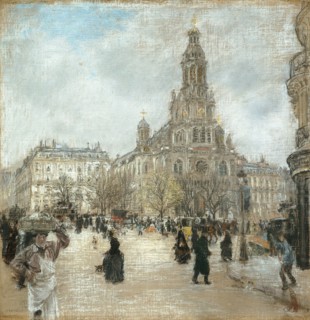 Place de la Trinité, Paris, c. 1886, Jean François Raffaëlli, French, 1850-1924, France, Oil on