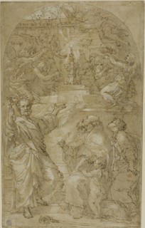 Saint Peter, Saint Augustine and a Female Saint in Adoration of the Eucharist, n.d., Unknown