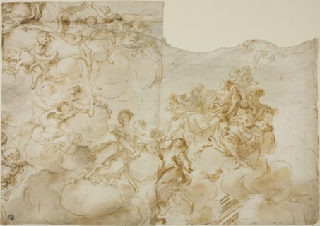 Female Figures with Putti in Clouds, n.d., Possibly Gregorio de’ Ferrari (Italian, 1644-1726), or