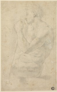 Academic Male Nude, c. 1570, Circle of Agnolo Bronzino, Italian, 1503-1572, Italy, Black chalk on