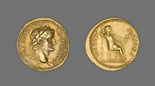 Aureus (Coin) Portraying Emperor Tiberius, AD 15/37, issued by Tiberius, Roman, minted in Lyon,