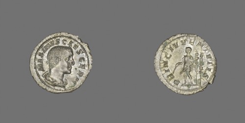 Denarius (Coin) Portraying the Emperor Maximus, AD late 235/early 236, Roman, Rome, Silver, Diam. 2