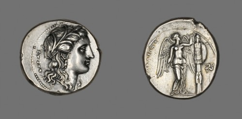 Tetradrachm (Coin) Depicting the Goddess Persephone, 310/307 BC, Greek, minted in Syracuse, Sicily,