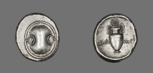 Stater (Coin) Depicting a Shield, 379/338 BC, Greek, minted in Thebes, Thebes, Silver, Diam. 2.5