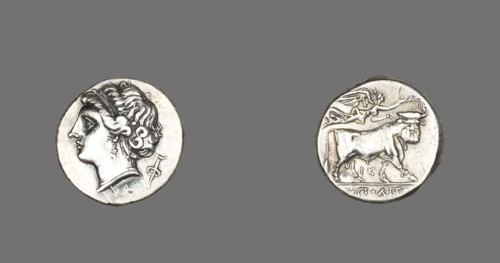 Stater (Coin) Depicting the Siren Parthenope, 280/241 BC, Greek, minted in Neapolis (Naples),