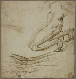 Anatomical Study and Sketch of Kneeling Figure, n.d., Follower of Michelangelo Buonarroti, Italian,