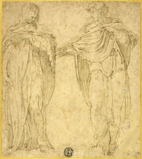 Two Standing Draped Figures (Saint John and the Magdalene?), 1540/60, Attributed to Battista