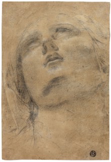 Head of the Virgin Looking Upwards, c. 1615, Jacopo Cavedone, Italian, 1577-1660, Italy, Black