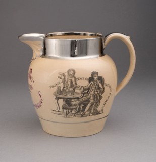Pitcher, 1814, England, Staffordshire, Staffordshire, Lead-glazed earthenware with lustre
