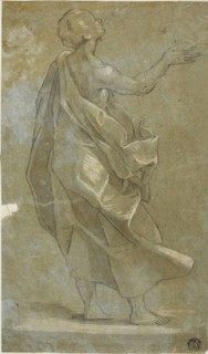 Standing Draped Male Figure with Raised Right Arm, n.d., After Carlo Urbino, Italian, active