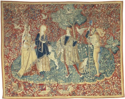 A Falconer with Two Ladies and a Foot Soldier, c. 1500, France or Flanders, possibly Paris or