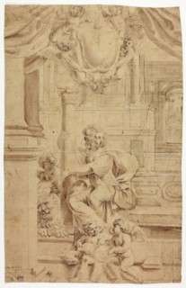 Allegorical Figure of Fortitude, with Coat of Arms Above, n.d., Attributed to Giovanni Battista