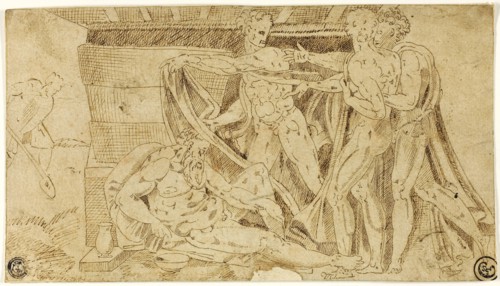Drunkenness of Noah, n.d., After Michelangelo Buonarroti, Italian, 1475-1564, Italy, Pen and brown