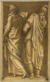 Two Standing Prisoners in a Niche, c. 1549, Bernardino Campi, Italian, 1521-1591, Italy, Pen and