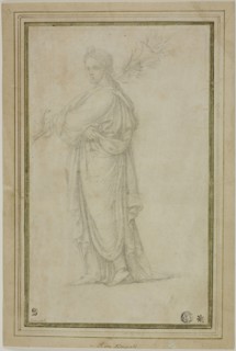 Standing Draped Female Figure Carrying Trumpet, Flowers, n.d., Circle of Girolamo Sellari, called