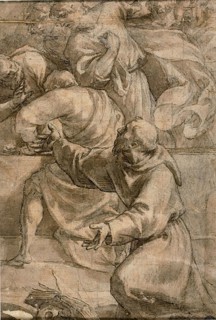 Fragment of an Assumption (?) Scene: Apostles, with Saint Francis of Assisi in the Foreground,