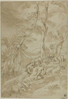 Bacchanale, with Satyr Playing Reeds, n.d., Circle of Bartolomeo Biscaino (Italian, 1632-1657), or