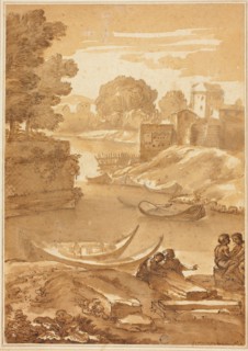 Figures Seated by a River, n.d., Giovanni Francesco Grimaldi, Italian, 1606-1680, Italy, Pen and