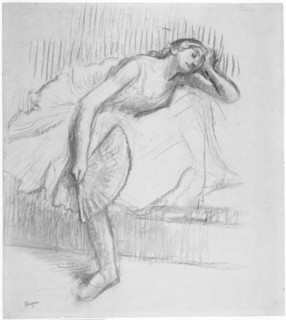 Dancer Resting with a Fan, 1890/95, Edgar Degas, French, 1834-1917, France, Charcoal with stumping,