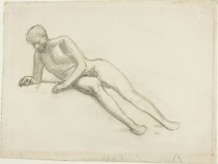 Reclining Male Nude, n.d., Pierre Puvis de Chavannes, French, 1824-1898, France, Charcoal on buff