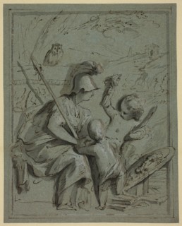 Minerva with Two Putti, n.d., Jacob de Wit, Dutch, 1695-1754, Holland, Pen and brown ink with brush