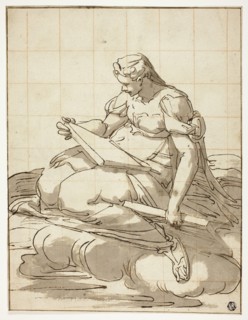Sibyl in the Clouds, after 1570, After Luca Cambiaso, Italian, 1527-1585, Italy, Pen and brown ink