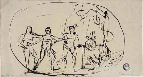 Three Figures, 1767, Giovanni Battista Cipriani, Italian, 1727-1785, Italy, Pen and brown ink, on