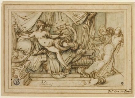 Olympias, Mother of Alexander, Visited by Zeus in the Guise of a Serpent, 1595/99, Attributed to