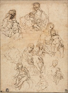 Sketches of the Virgin and Child, and the Holy Family, 1642/48, Simone Cantarini, Italian,