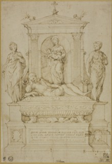 Project for a Tomb, 1537/43, Giulio Campi, Italian, c. 1508-1573, Italy, Pen and brown ink, over