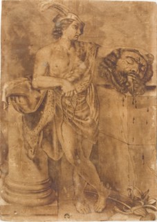 David with the Head of Goliath, after 1605/06, After Guido Reni, Italian, 1575-1642, Italy, Pen and