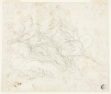 Nymph and Satyr, n.d., Ciro Ferri, Italian, 1634-1689, Italy, Black chalk on ivory laid paper, 181