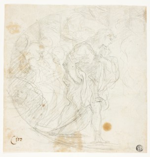 Unidentified Biblical Scene (recto), Sketches (verso), n.d., Possibly Ciro Ferri (Italian,