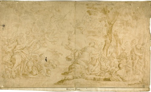 Moses Tapping the Rock, n.d., After Ciro Ferri, Italian, 1634-1689, Italy, Black chalk, with brush