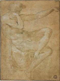 Seated Male Nude with Outstretched Left Arm, n.d., Unknown Artist (Italian, late 16th century), or