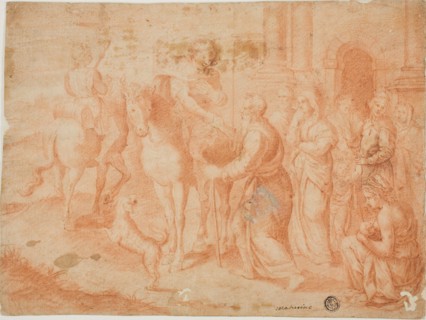 Departure of Tobias, n.d., Unknown Artist, Italian, late 16th century, Italy, Red chalk on tan laid