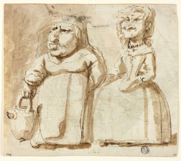 Caricatures of Two Women (recto), Praying Judas (verso), n.d., Attributed to Pier Francesco Mola,