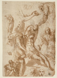 Sketches for a Lamentation and a Pietà, and of Various Figures, Heads, and an Arm (recto), Sketches