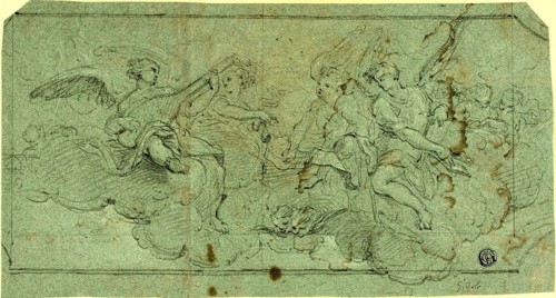 Musician Angels in Clouds (recto), Seated Cleric (verso), n.d., Possibly Guido Reni, Italian,