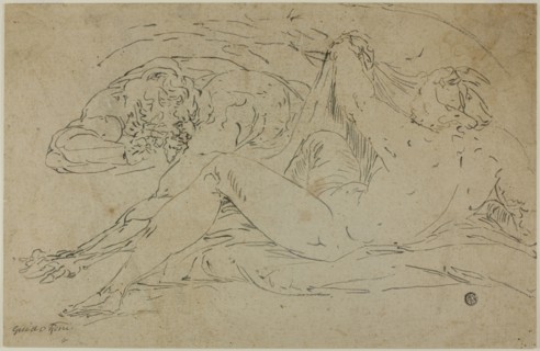 Nymph and Satyr, after 1560, Follower of Luca Cambiaso, Italian, 1527-1585, Italy, Brush and gray