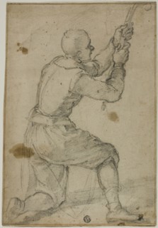Man on Bended Knee, Pulling on Rope, c. 1604, Bernardino Poccetti, Italian, 1548-1612, Italy, Black
